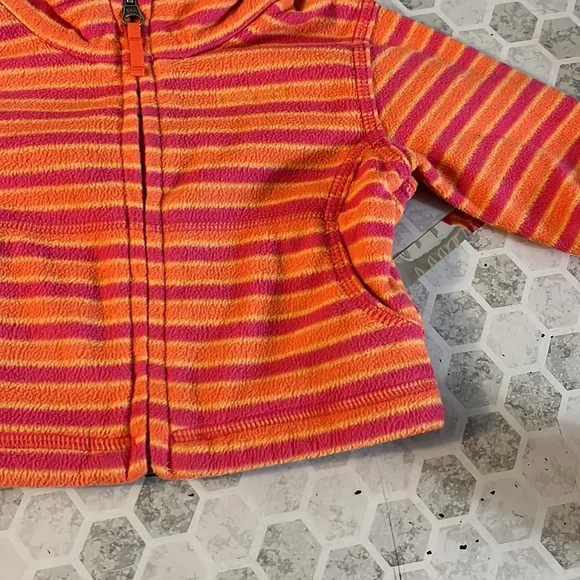 Columbia Sz 6 Month Orange Pink Striped Fleece Jacket - Picture 3 of 5